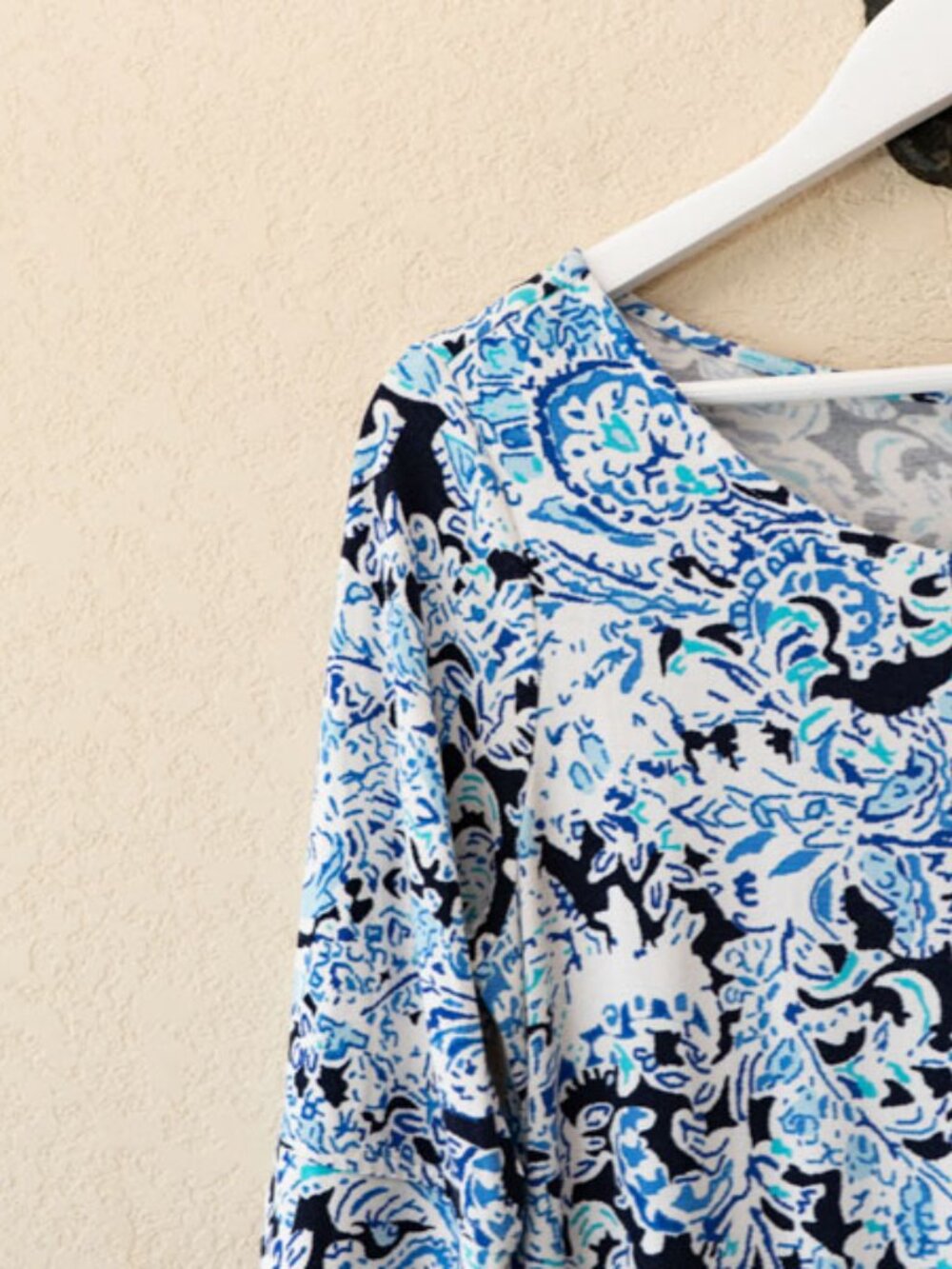 Cynthia Rowley Blue Paisley Print Dress Womens M Shift Back Zip Stretch Career - Picture 3 of 15